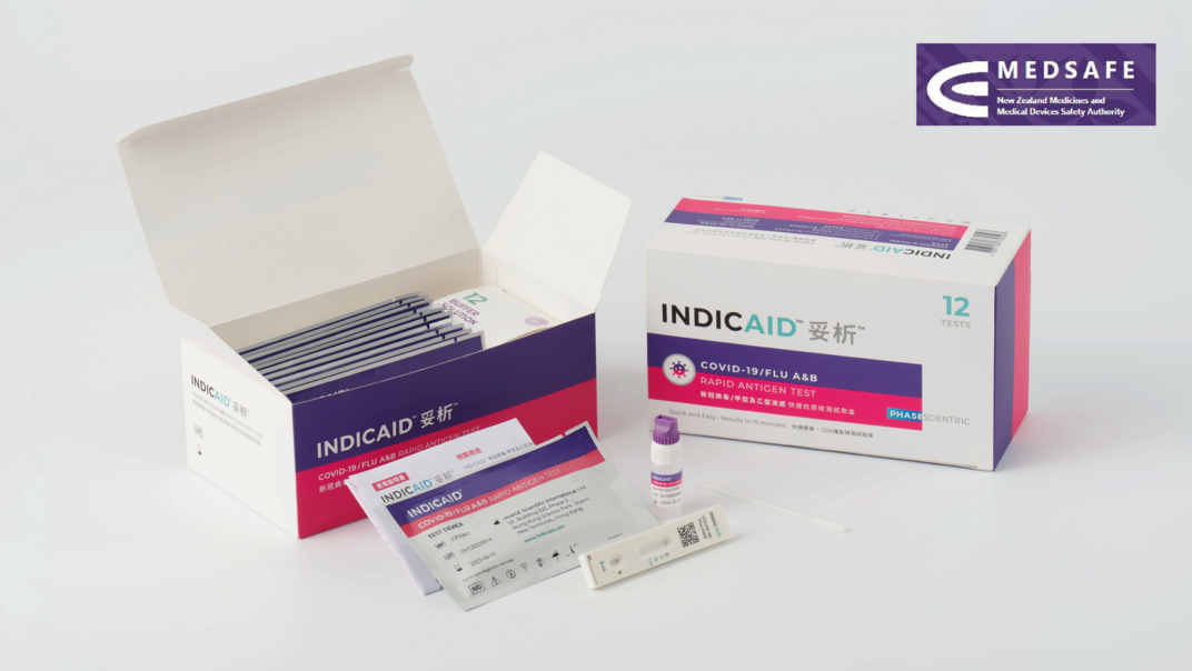 INDICAID 妥析 新冠病毒/甲型及⼄型流感快速抗原檢測試劑盒獲紐西蘭衛生部授權使用